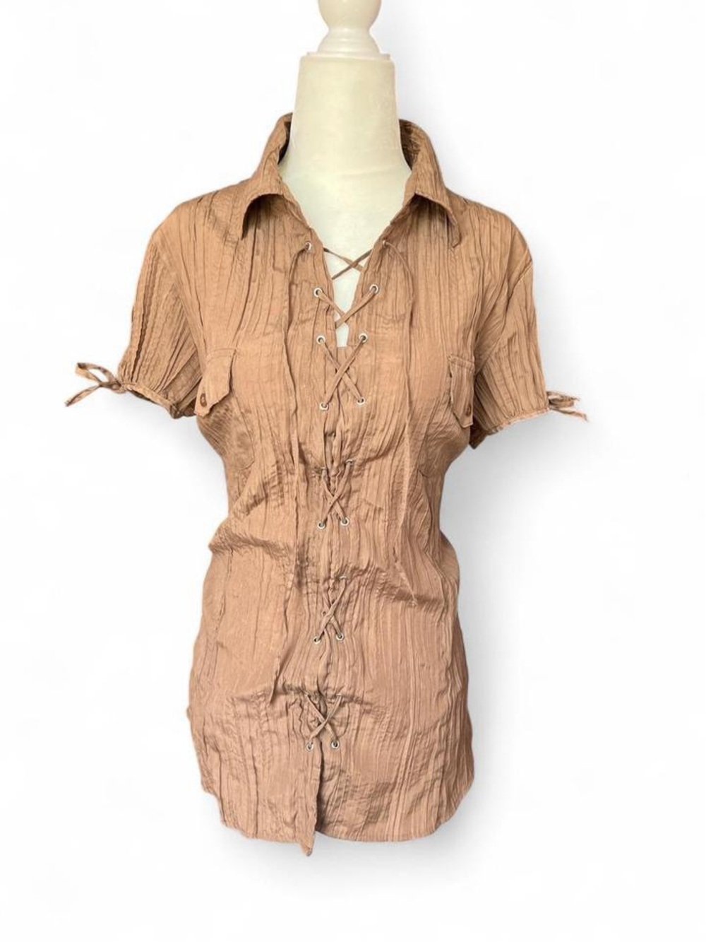 Lace-Up Short Sleeve Women's Top